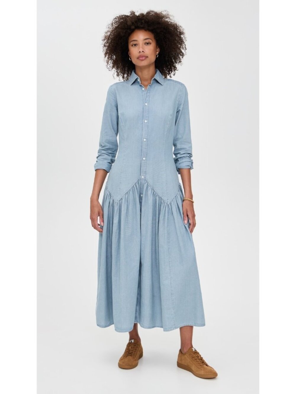 NWT Polo Ralph Lauren Cotton-Linen Chambray Midi in Pacific Blue Shirt Dress 4 - Picture 1 of 14